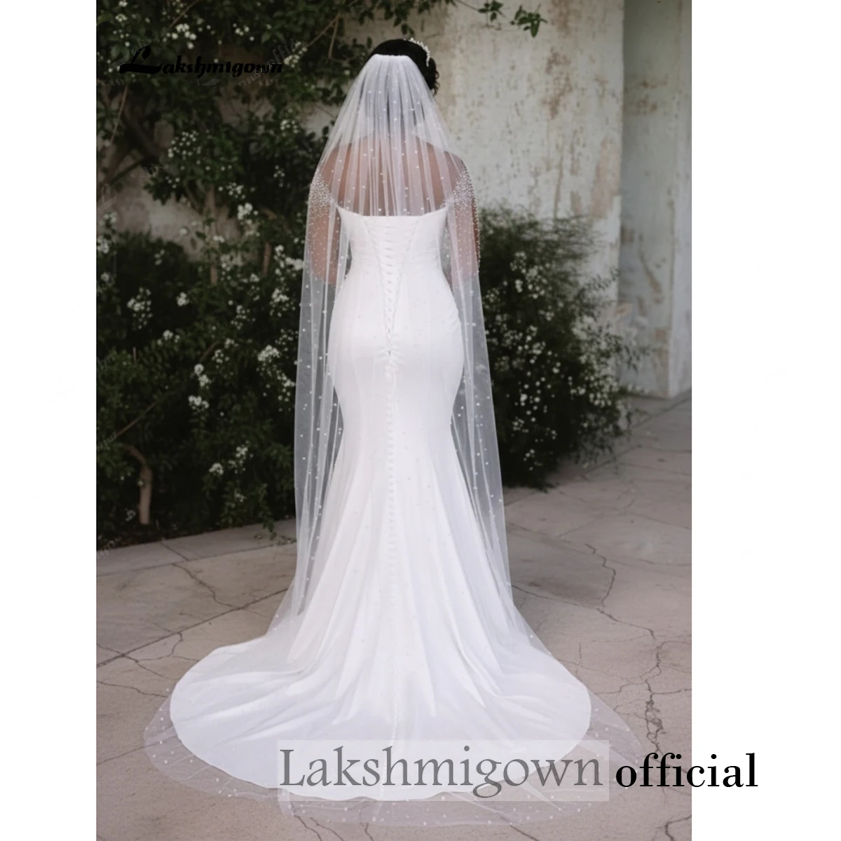 Lakshmigown Schulterfreies Langes Meerjungfrauen-Brautkleid mit Perlenbesetzten Langen Illusionsärmeln und Schleppe, Maßanfertigung – Detail 6
