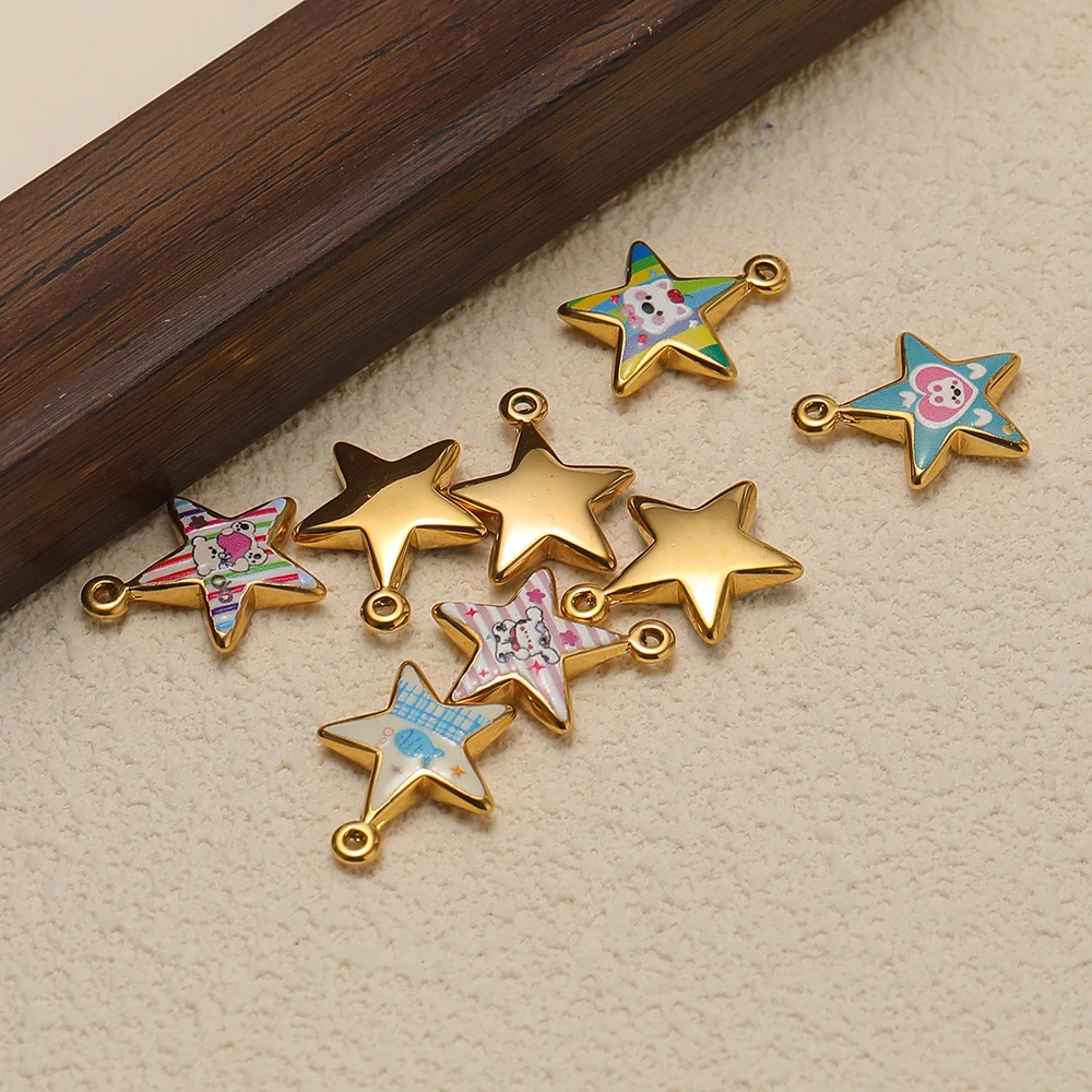 4 Stück Edelstahl-Emaille-Stern-Anhänger für Mädchen, niedliche Halsketten- und Armband-Charms für DIY-Schmuckzubehör, Ohrringherstellung, Kindergeschenke – Detail 5