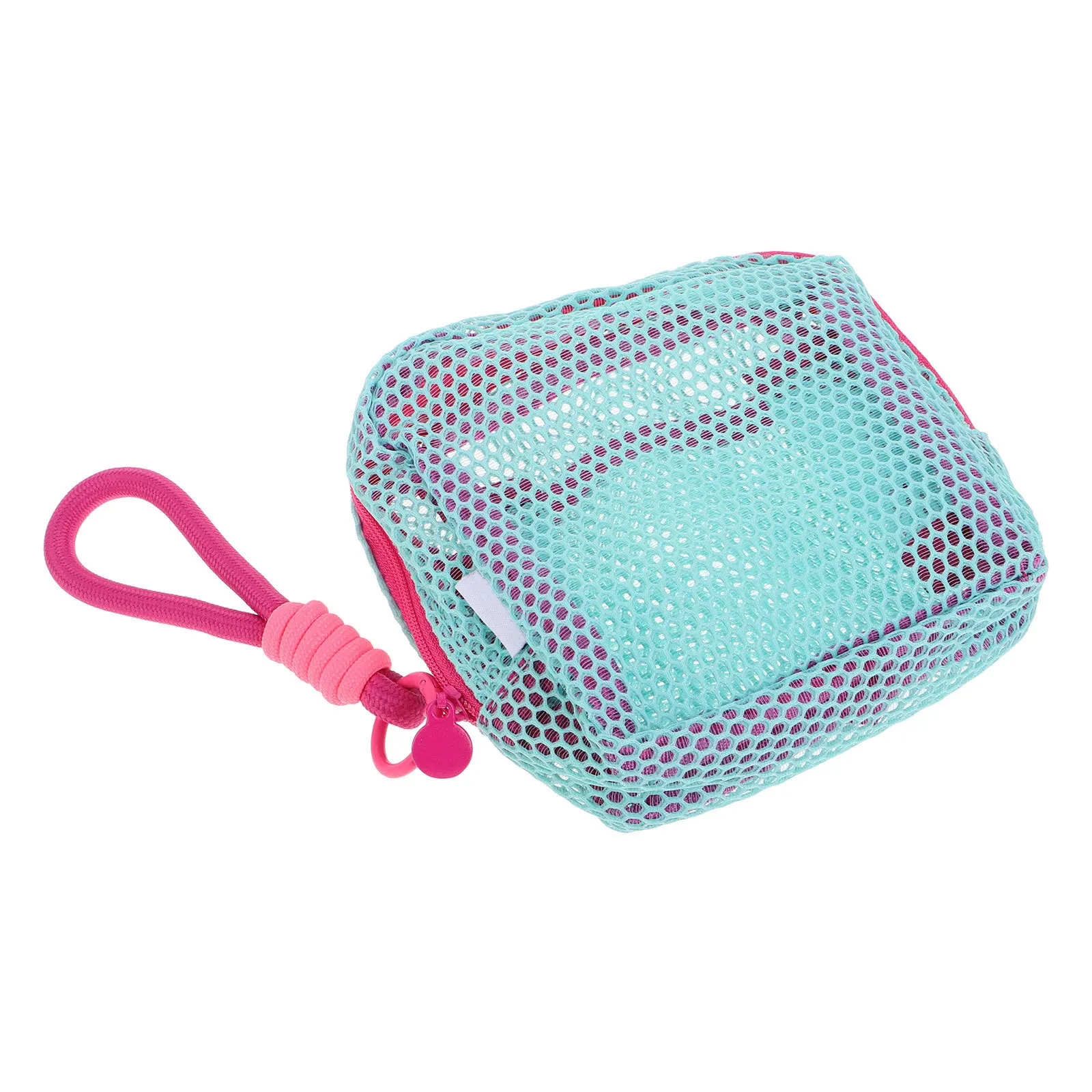Turquoise Mesh Tofu Bag Rose Pink Lanyard Multifunctional Travel Storage Organizer for Cables Earbuds Accessories Makeup Jewelry