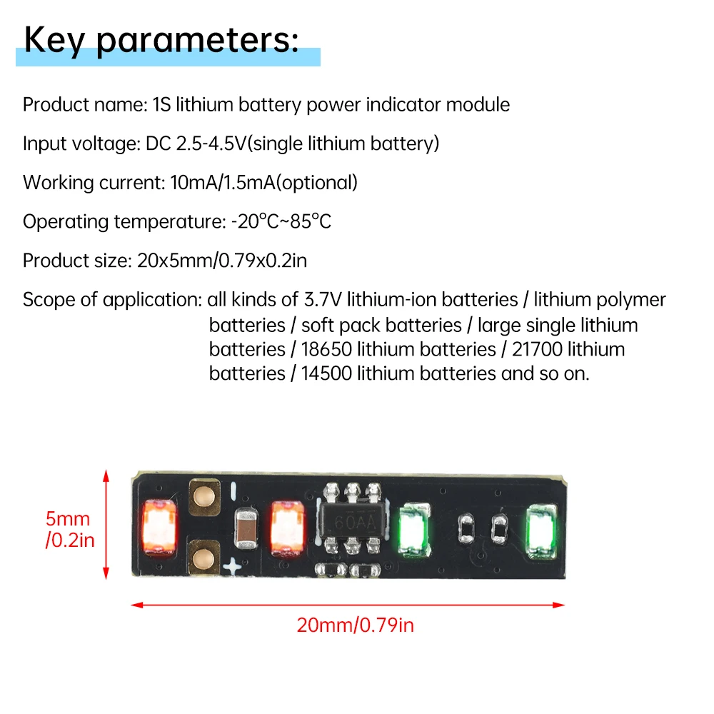 3.7-4.2V Metering Module Mini LED 1 String Ternary Lithium Battery Capacity Board Power Display Module