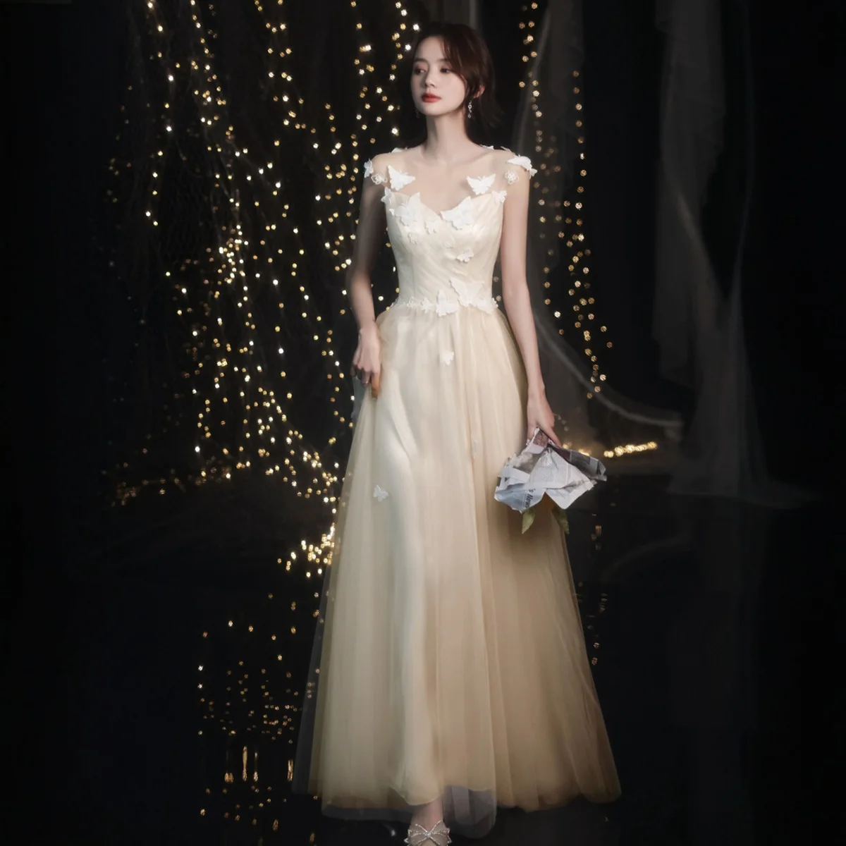 

Champagne High-End Engagement Formal Dress Light Luxury Minority Female Birthday Banquet Evening Dress High Sense