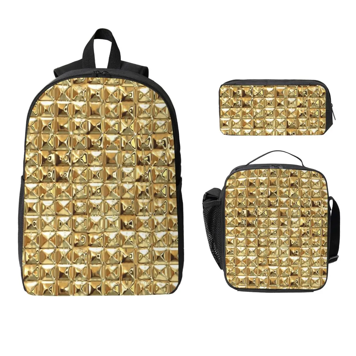 

Gold Backpack Student Boys Girls BookBag School Bag Laptop Shoulder Bags 3ps Insulated Lunch Bag Pencil Case