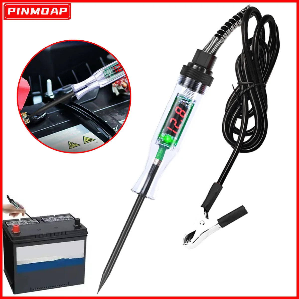 

PINMOAP Automotive Truck Voltage Circuit Testing Pen Voltage Diagnostic Probe LED Digital Display Measuring Device 6V-24V 5V-90V