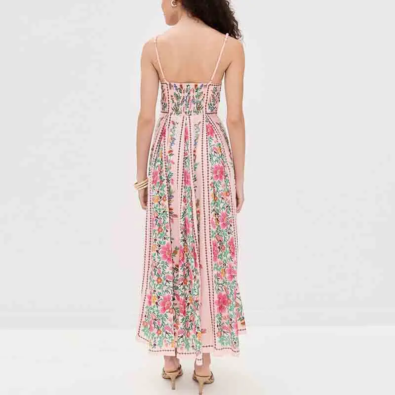 Robes Vintage femme plage vacances sans manches robe longue Boho femmes perle Patchwork a-ligne imprimé fleuri robe de soirée 2025