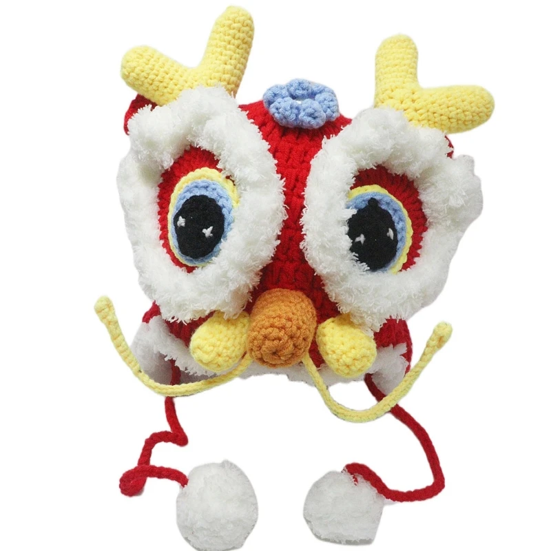 

Knit Dragon Hat Lucky Photo Props Cool Chinese Loong Hat Novelty Costume Knitted Hats Cool Photo Props Knit Dragon Hat Lucky