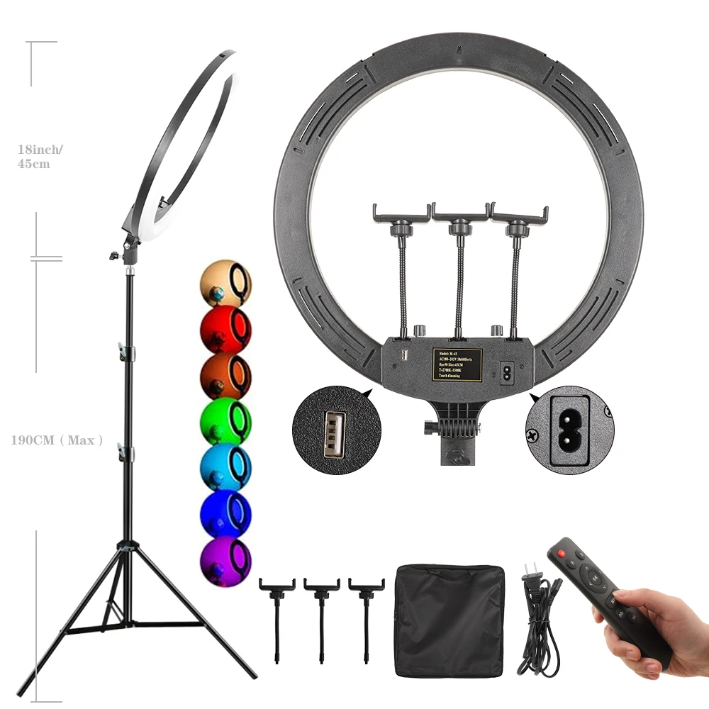 45cm / 18 Zoll Ringlicht LED Video Fernbedienung Stativ Handyhalterung Live-Beleuchtung Foto Fotografie Studio-Beleuchtung