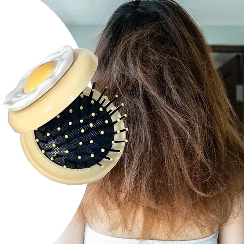 Travel Hair Comb Massage Hair Brush With Fried Egg Design Cute Cartoon Scalp Brush Portable Air Comb For Adults And Kids