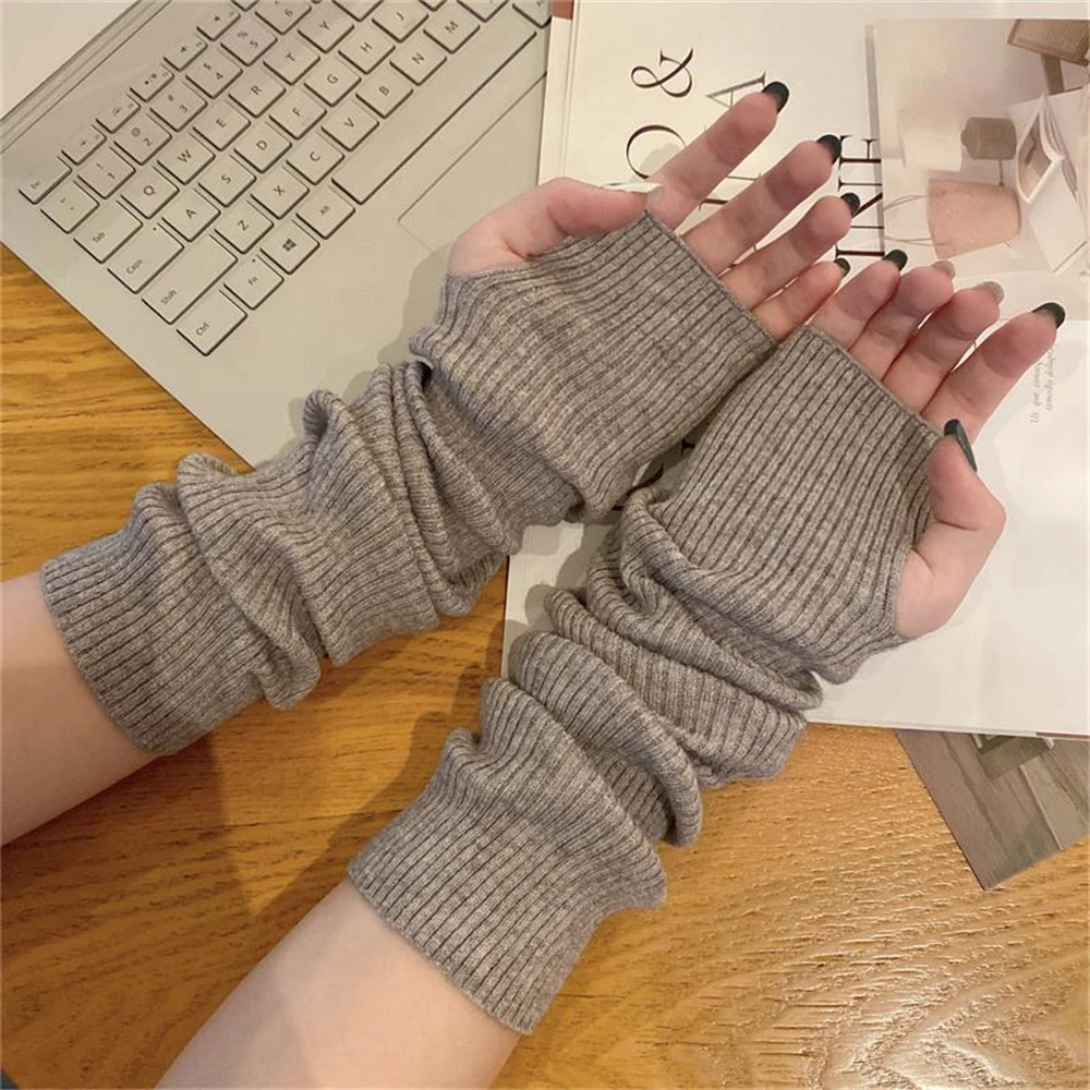 1 Pair Long Knitted Half Finger Gloves Women Winter Fake Sleeve Arm Covers Y2k Lolita Kawaii Mitten Female  Punk Gothic Gloves