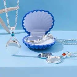 Shine Blue Crystal Shell Pendant Classic Tv H2o Mermaid Necklace Trendy Zircon Silver Plated Copper Jewelry Just Add Water