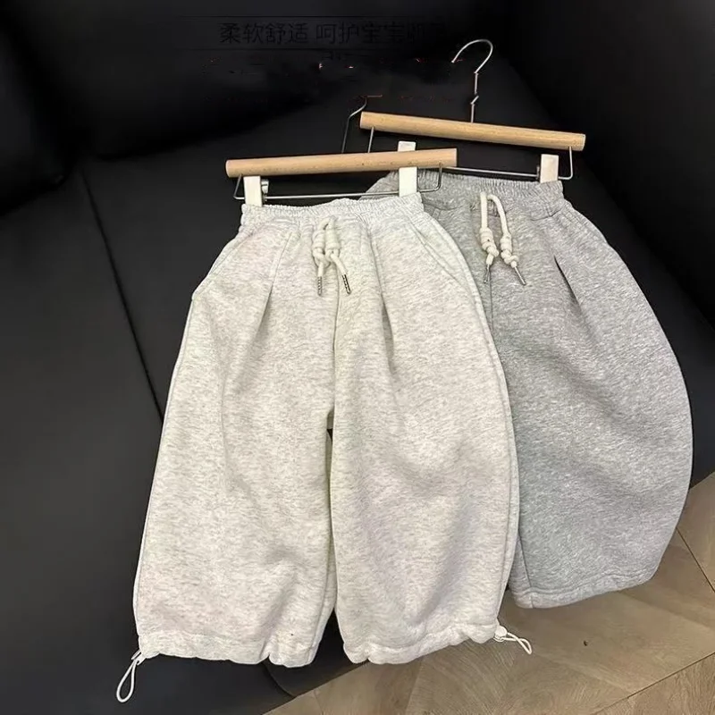 

2025 Children Fleece Sweatpants Korean Style Girls Casual Wide-leg Pants Autumn and Winter Boys Loose Sports Pants Kids Clothes