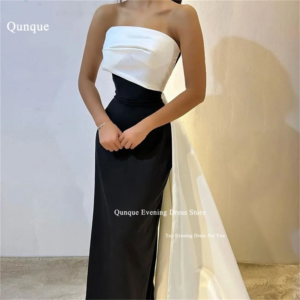 Qunque Satin Mermaid Prom Dresses Floor Length Strapless With Tail Special Occasion Dresses Vestidos De Noche Elegantes 2024