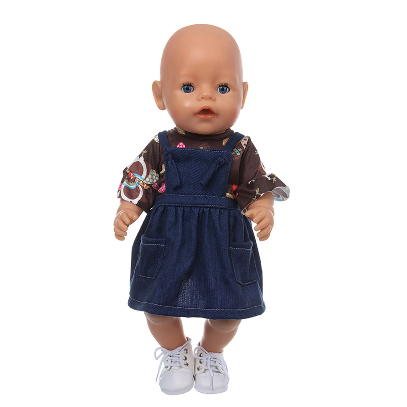 16-18 inch simulated doll clothing set, reborn doll clothing, children's toy accessories, turkey denim shoulder strap skirt