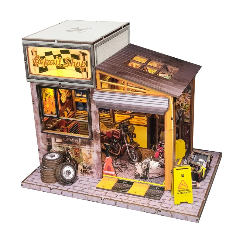 Винтажный мотоциклетный гараж «сделай сам», 3D деревянная миниатюрная модель мастерской, подробная механика для взрослых