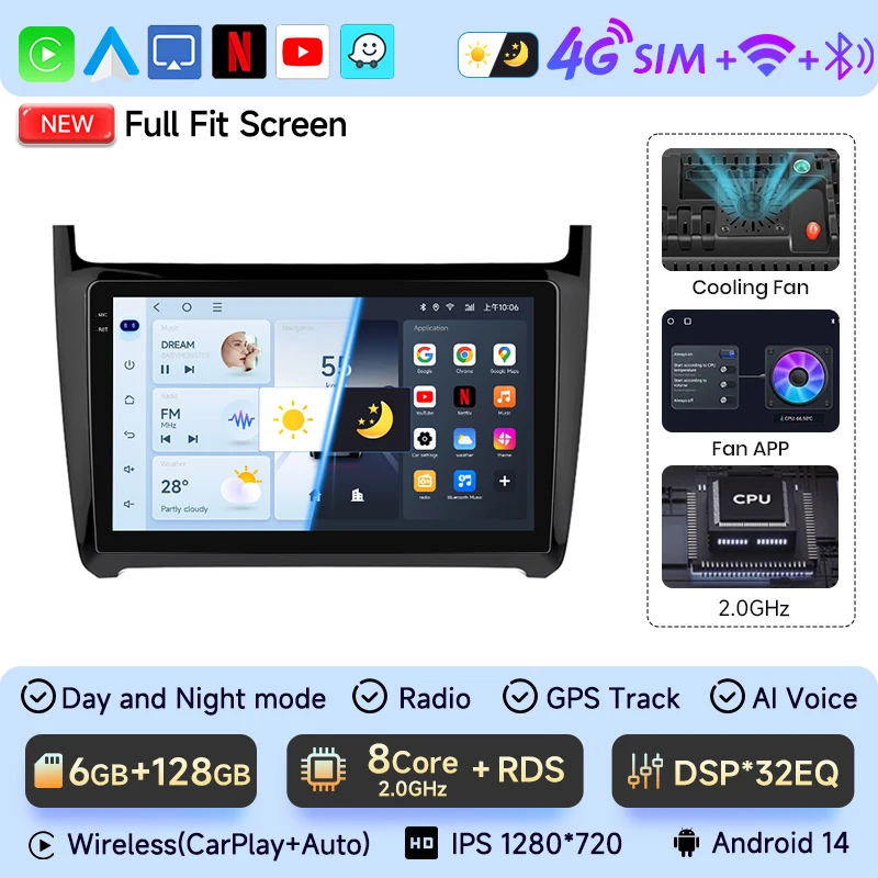 JIUYIN Android Auto Autoradio Voor VW POLO 5 sedan 2008-2020 Draadloze CarPlay GPS Multimedia 2 din Intelligente Systemen Stereo