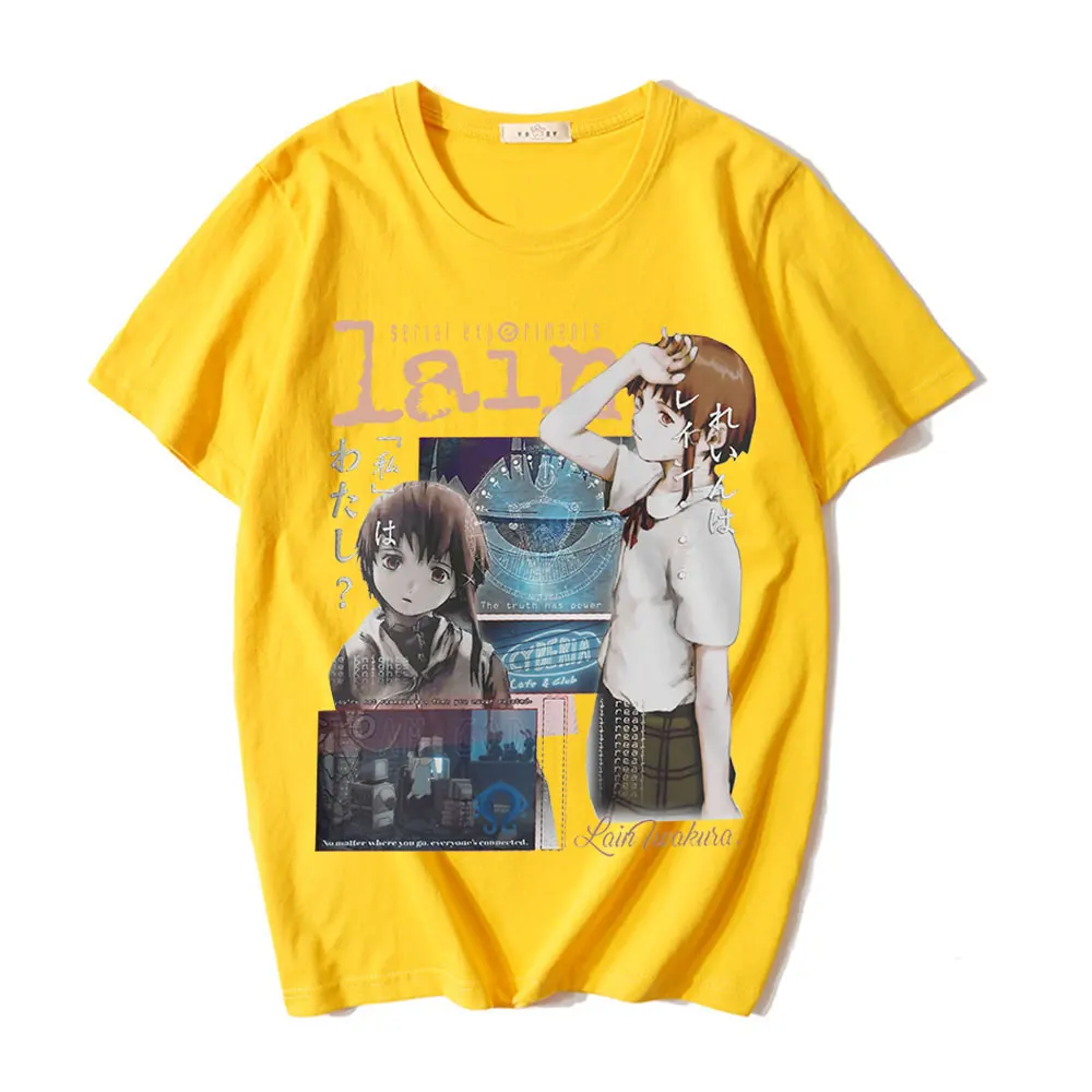 Manga TV Serial Experiments Lain T-Shirt Iwakura Anime Girl Sci Fi Men\'s Women\'s Short Sleeve Oversized T-shirts Streetwear Tops