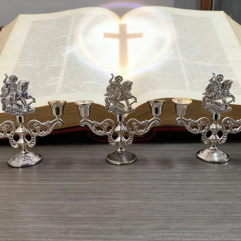 

New 2026 Saint George Orthodox Candlestick George Alloy Statue Home Desktop Small Decoration Car Center Console Decoration Gift