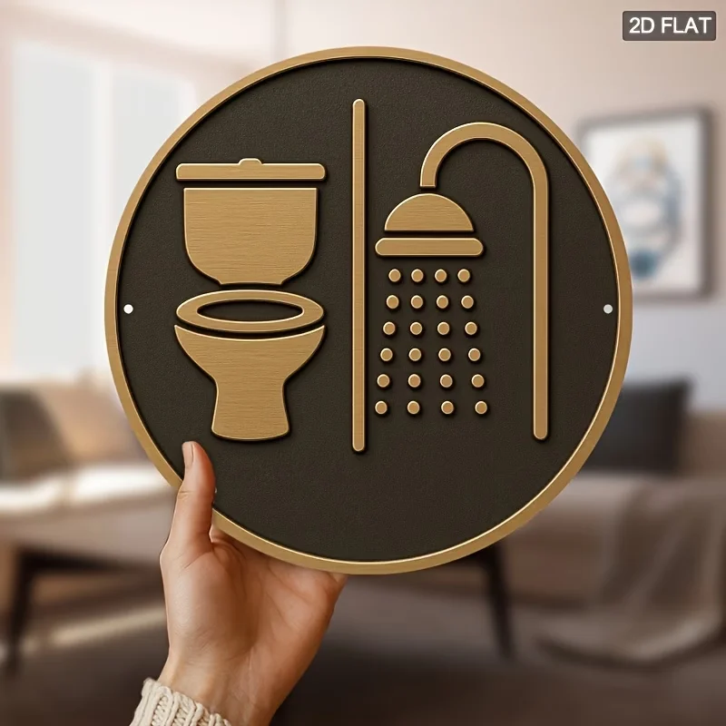 2d retro disco de madeira sinal toalete banheiro chuveiro lembrete pendurado decoração casa toalete decoração arte simples decalque