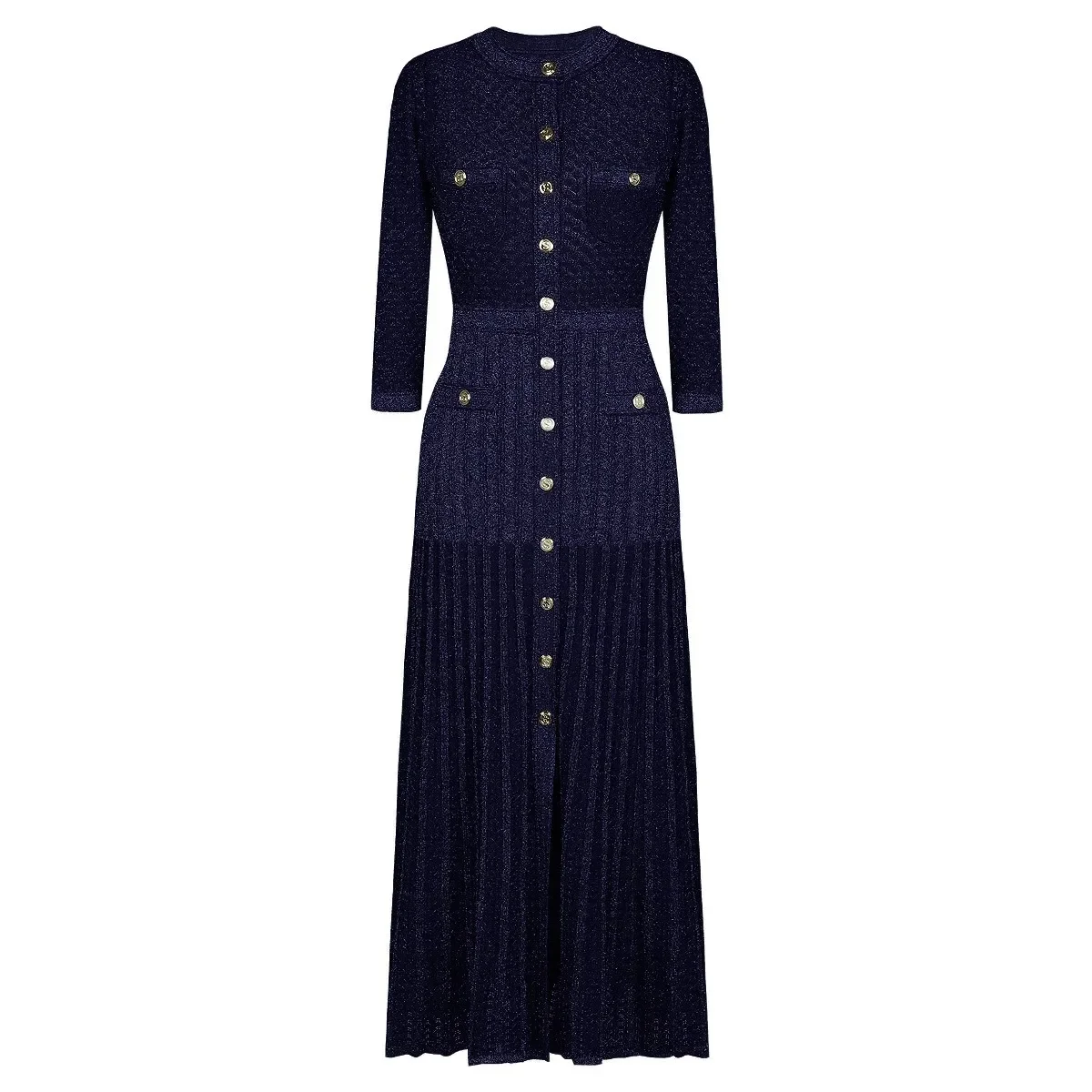 2026 Fashionable Lapel Knitted Long Dress Round Neck Slimming Gown Long Sleeve Matching Jacket Midlength Skirt Womens view 5