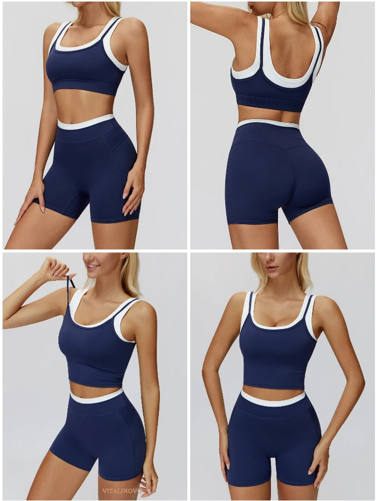 VITALINOVO 2-teiliges Workout-Set für Damen, nahtlose Biker-Shorts mit gepolstertem Sport-BH, sportliche, passende Outfits für Damen, für Fitness, Gym, Yoga – Detail 10