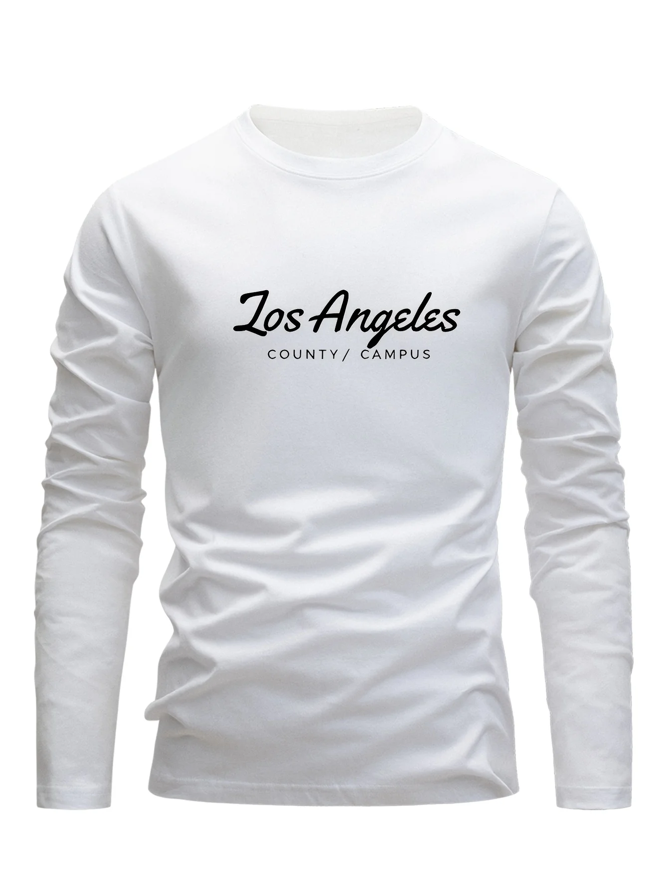 100% Cotton Men's Long Sleeved Round Neck Loose Los Angeles Letter Printed Autumn and Winter Casual Versatile T-Shirt Top