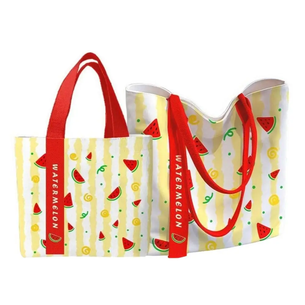 Cute Watermelon Print Canvas Bag Large Capacity Reusable Tote Bag Lightweight Versatile Lunch Bag Work