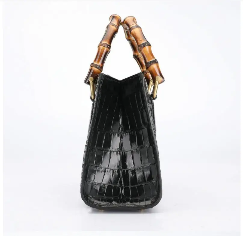 2023 latest Luxury top quality genuine crocodile skin women shoulder cross body small size bag with bamboo handles black color