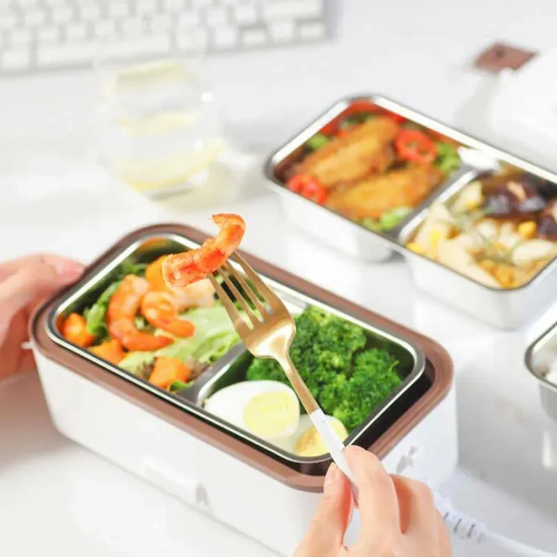 Electric Lunch Box, Portable Food Warmer for Home Office, 2 Layers Steamer Lunch Box, Removable Stainless Steel Container