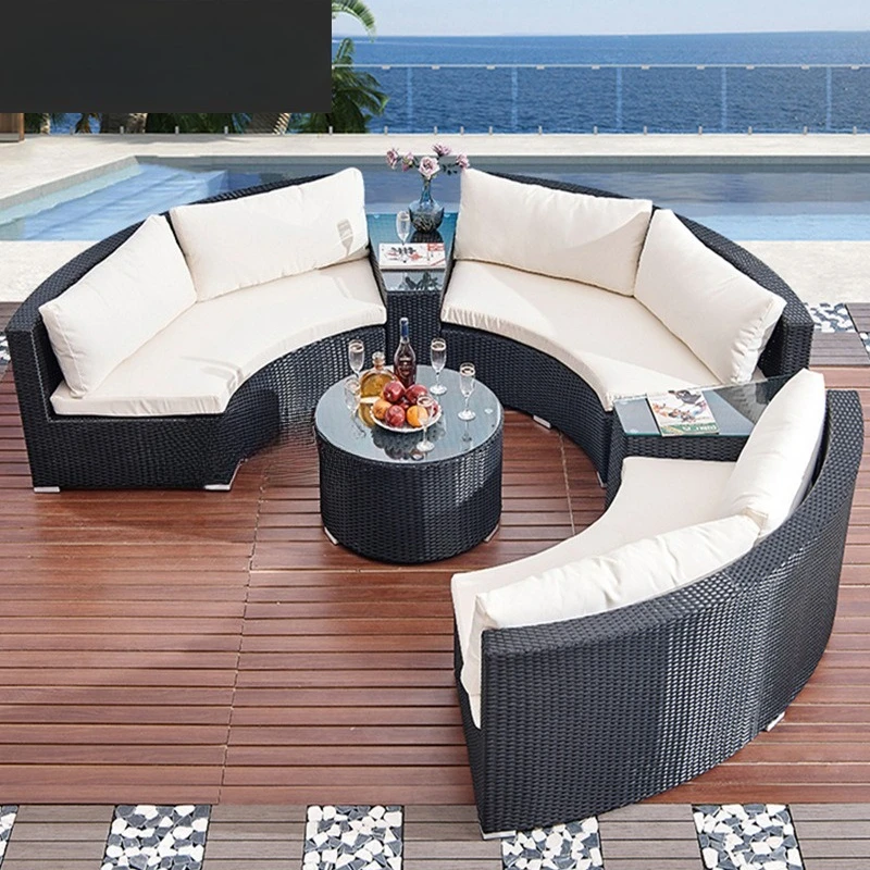 Round rattan sofa Outdoor rattan art Semicircular Leisure rattan curved Living room combination furniture
