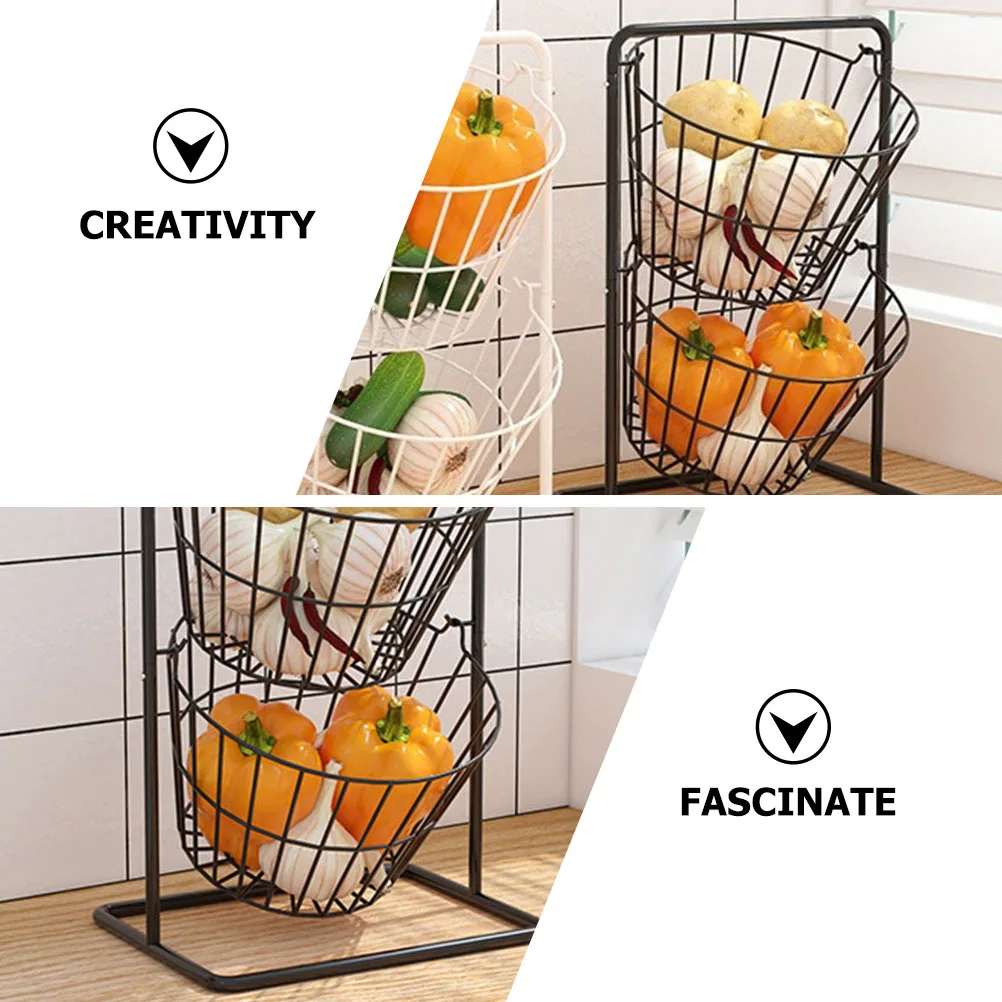 

Double Layer Fruit Basket Kitchen Storage Rack Iron Vegetable Organizer Countertop Stand Disassemblable For Home Garden Use