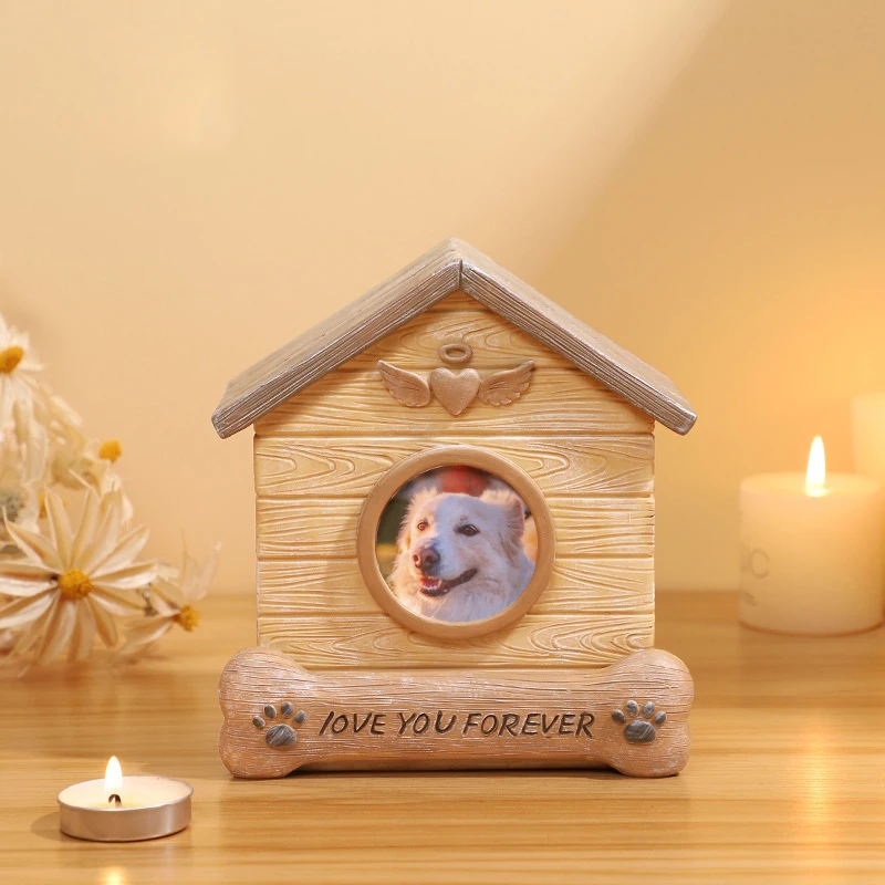

Imitation Wood Resin Cat Dog Urn Can Put Photos Pet Home Memorial Altar Warm Guard Pet Funeral Supplies
