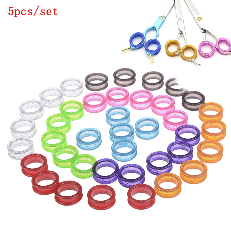 5Pcs/Set Silica Gel Hair Scissors Ring Cutting Barber Circle Shears Hairdressing