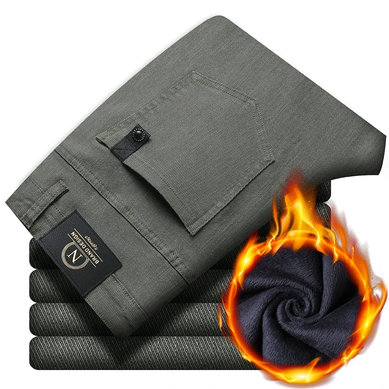

Men's Winter Light Luxury Fleece Casual Pants, Thick, Slim Fit, Elastic, Business Casual, Warm, Fashionable Velvet Pants