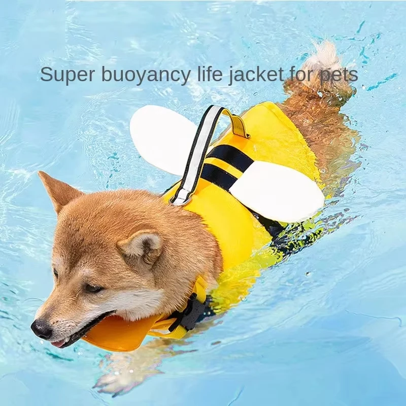 Chaleco salvavidas para perros con diseño de abeja, chaleco de natación con flotabilidad de verano para perros pequeños/medianos, equipo de seguridad para mascotas ajustable y reflectante
