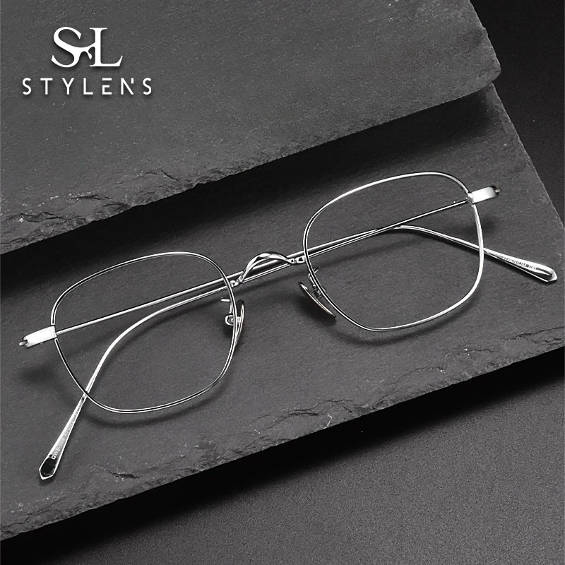 

STYLENS Business Сверхлегкие очки из чистого титана, мужские квадратные очки для чтения с защитой от синего света, настройка по рецепту GWS199