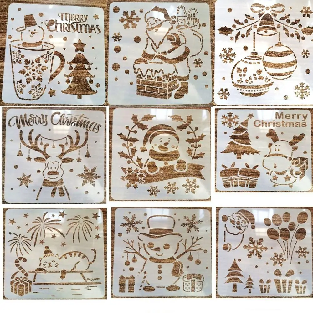 DIY Craft Wall Window Santa Claus Spray Painting Template Graffiti Drawing Tool Christmas Style Stencil Cute Snowman