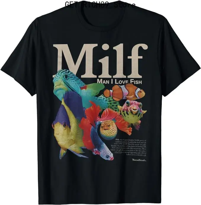 MILF Man I Love Fish T-Shirt Fishing Lover Graphic Tee Humor Funny Fisherman Outfits Men's Fashion Short Sleeve Blouses Gifts