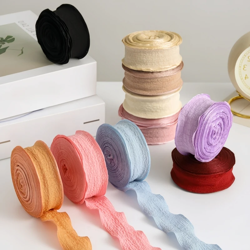 

10Yards/Roll Wavy Edged Chiffon Ribbon Fishtail Yarn Pleated Ribbon for DIY Craft Bouquet Gift Wrapping Wedding Party Decoration