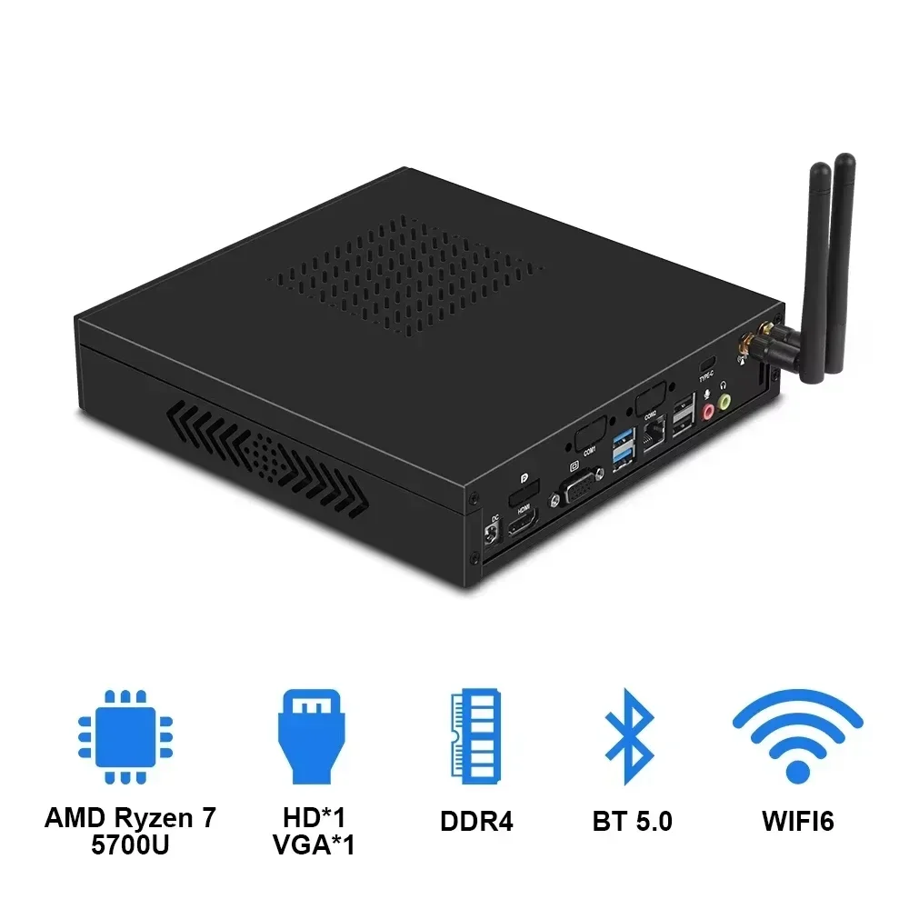 SZBOX Mini PC S57 AMD Ryzen 7 5700U Windows 11 Pro DDR4 3200Mhz يدعم القنوات المزدوجة NVME SSD WiFi 6 كمبيوتر الجيب المكتبي