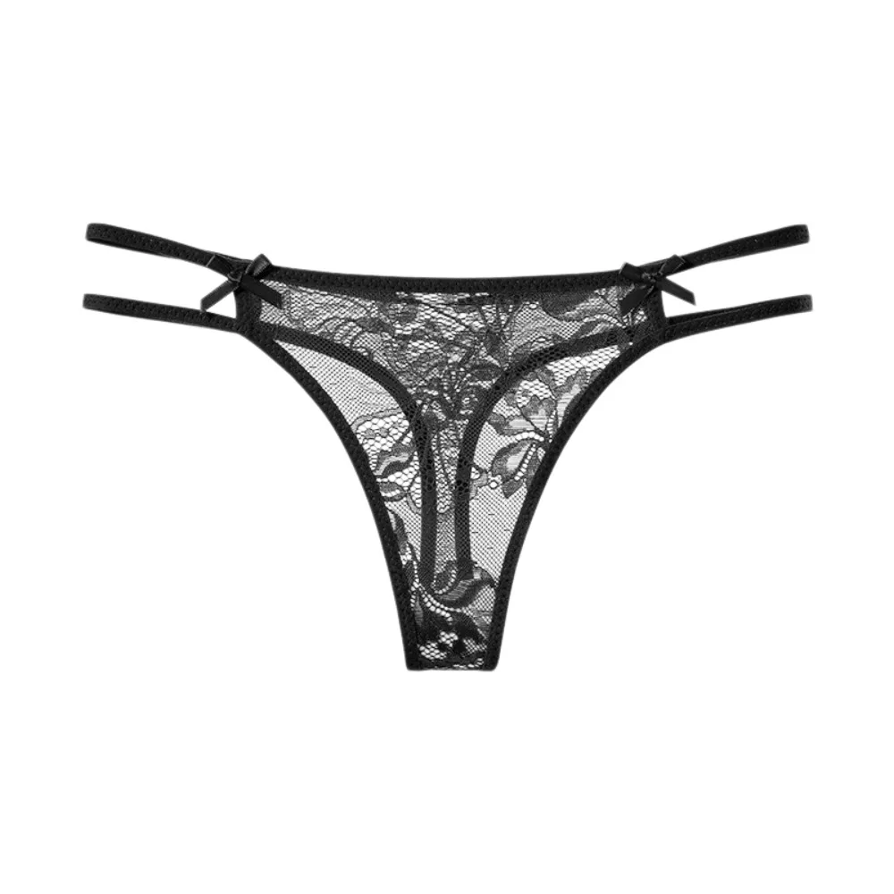 Breathable Seamless Women Lace Thongs Low Waist Solid Color T-back Briefs Summer Sheer Thin Belt T Panties Girl