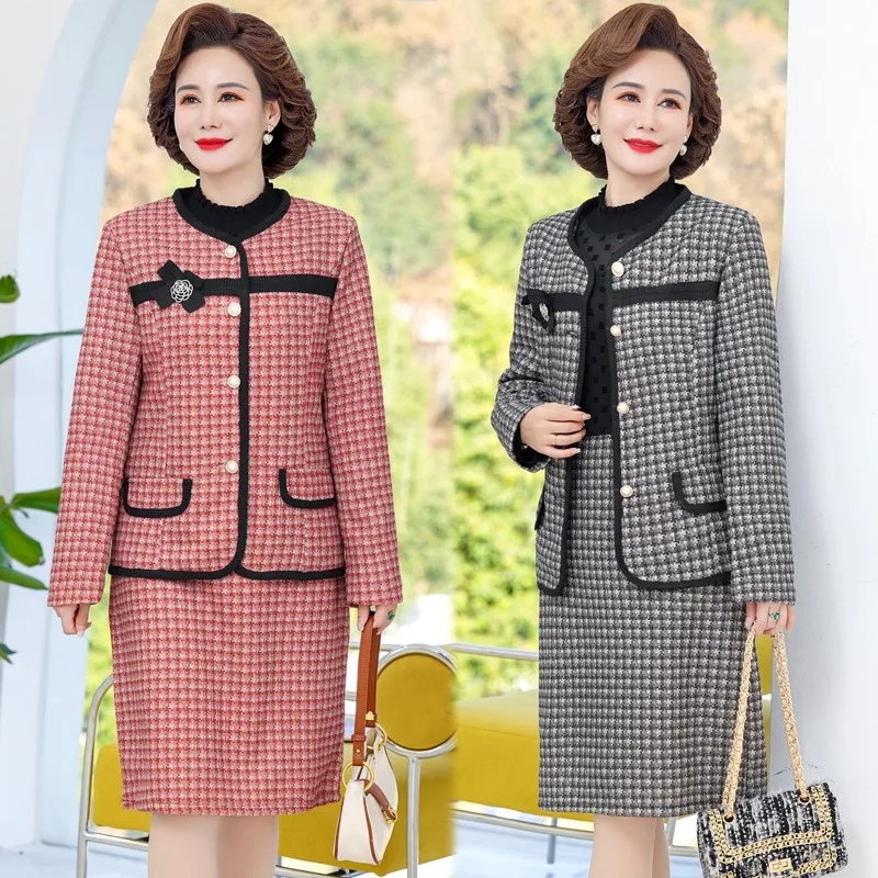 Office Ladies 2 Piece Dress Set Women Fall Elegant Long Sleeve Cropped Jacket And Vintage Slim Ol skirt Large Size Suit Female