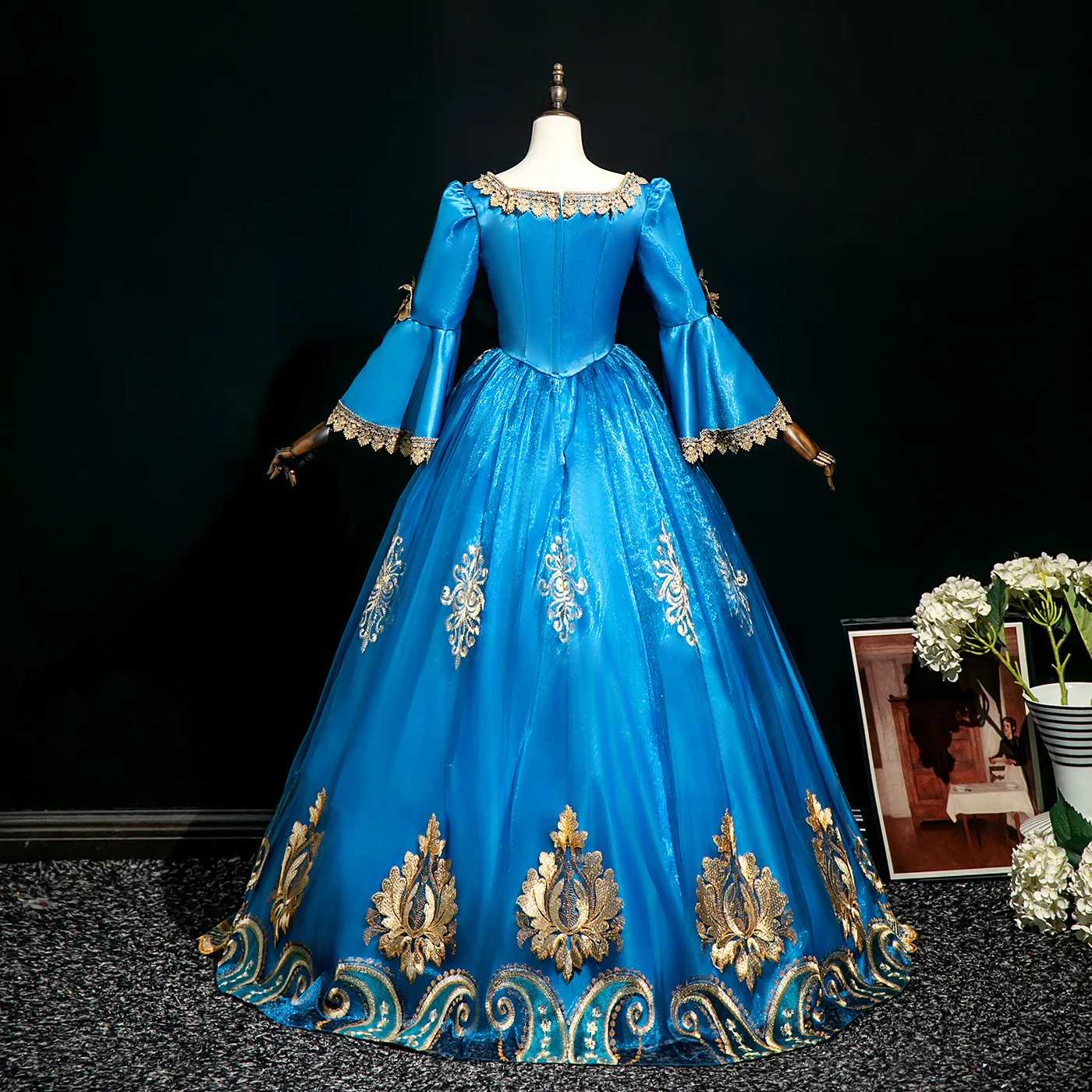 Chorus Court เครื่องแต่งกาย Lake Blue Drag Ball Host ภาพละครละครละครเครื่องแต่งกายละครชุดเจ้าหญิง Vestidos Fiesta De Lujo