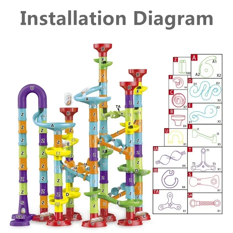 50/197 Stuks Kinderen Diy Spel Marmeren Run Race Track Bouwstenen Speelgoed 3d Doolhof Bal Rollende Knikkers Renbaan Achtbaan Cadeau