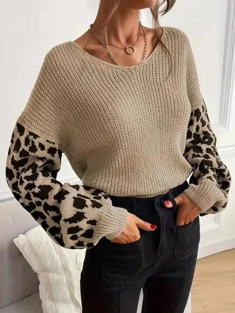 2025 Autunno e Inverno Moda Nuove donne Elegante modello leopardato Felpa con cappuccio lavorata a maglia casual Maglione da strada caldo e spesso