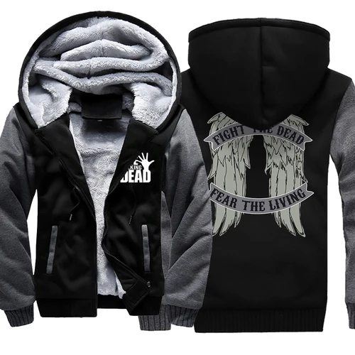 Imagen 2 del producto Película The Walking Dead Wings estampado Sudadera con capucha para hombre abrigos casuales de moda chándal estampado de invierno chaqueta gruesa holgada de gran tamaño para hombre