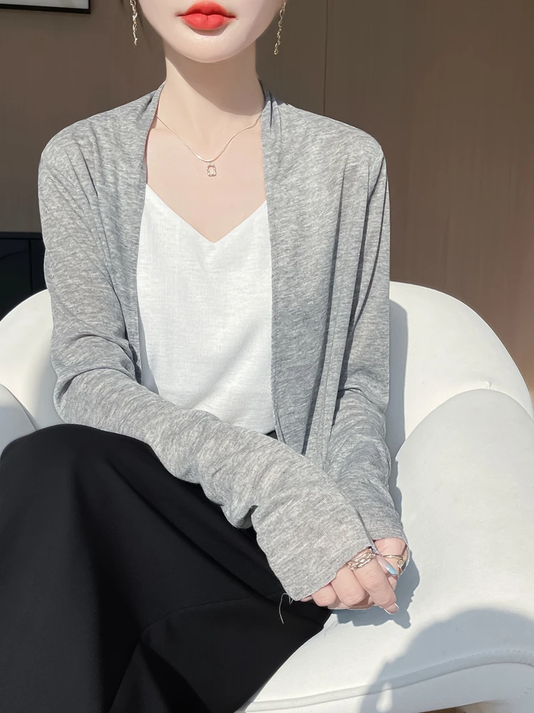 

Lightweight Knitted Open Cardigan Women's Summer Air Conditioning irt Long Sve oulder Ne Protection Clothes V-Ne S...