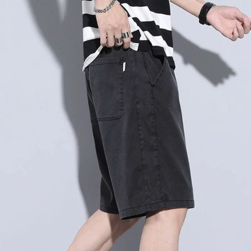 Pantaloncini di jeans da uomo larghi Bermuda jeans corti Pantaloni da uomo lunghi metà larghi con tasche Coulisse Y2k Moda Streetwear Emo