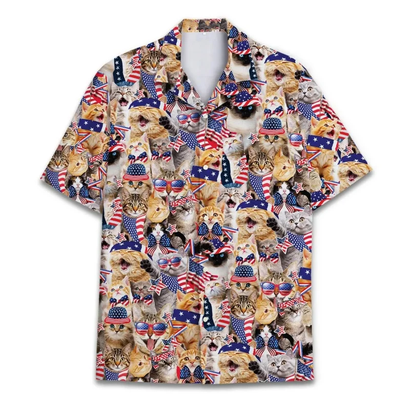 

Гавайская рубашка с абстрактным милым котом и графикой для мужчин, забавные животные, 3D принт, летние свободные уличные рубашки с короткими рукавами, блузки с лацканами