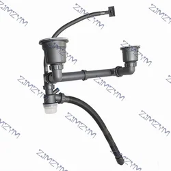Stainless Steel Double Sink Kitchen Sink Drain Hose Set Double Filter Anti-odour With Stop Valve For Kitchen