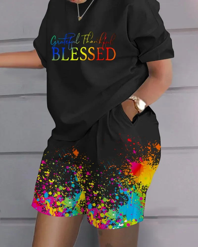 

Women Casual Short Sleeve Two Piece Sets Women Outfit 2024 Summer Gradient Printe Pocket Suit Female T Shirt Shorts 2 Pieces Set