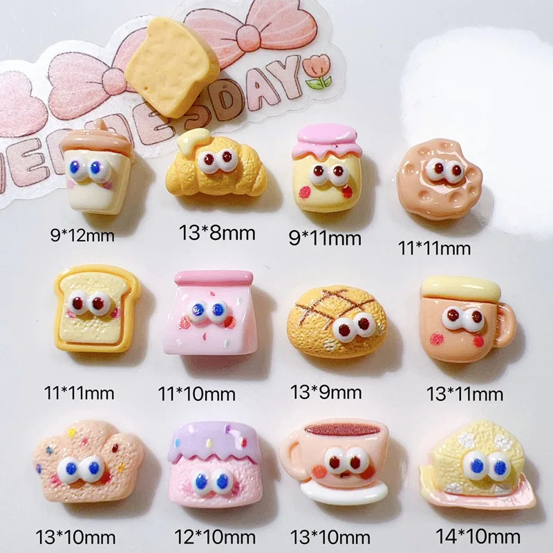 30Pcs New Cute Resin Mini Cake, Coffee Bread Series Flat Back Manicure Parts Embellishments For Hair Bows Accessories